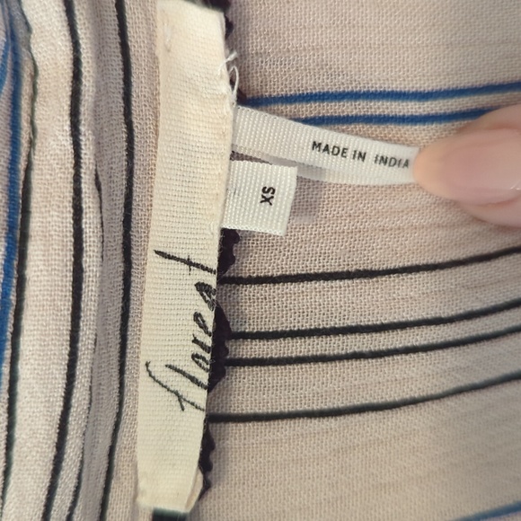 Floreat beige striped ruched button-down shirt extra small - Picture 4 of 8